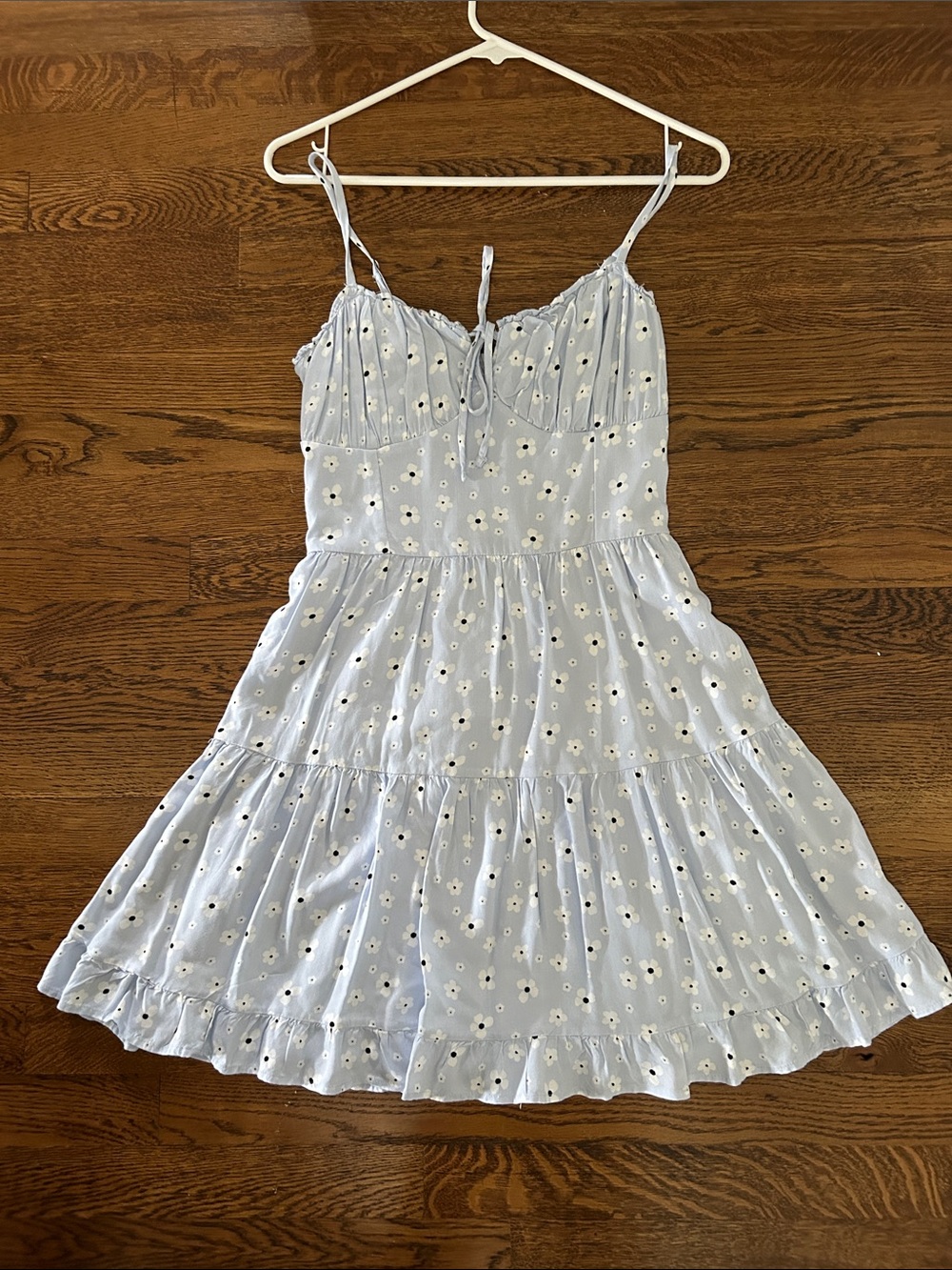 Hollister Light Blue Floral Spaghetti Strap Tiered Sundress